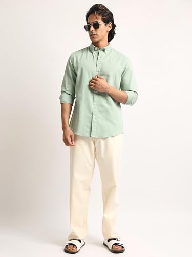 Image of MANIAC || Mens || Solid || Collared Neck || Full Sleeve || Oxford || Linen Blend Fabric || Shirt
