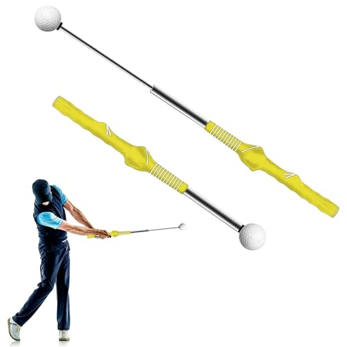 Telescopic Golf Swing Trainer with Instant Click Sound, Ergonomic Grip Corrector for Power Tempo, Retractable Portable Training Aid for Strength Grip Enhancement, Indoor Outdoor Practice (Yellow)