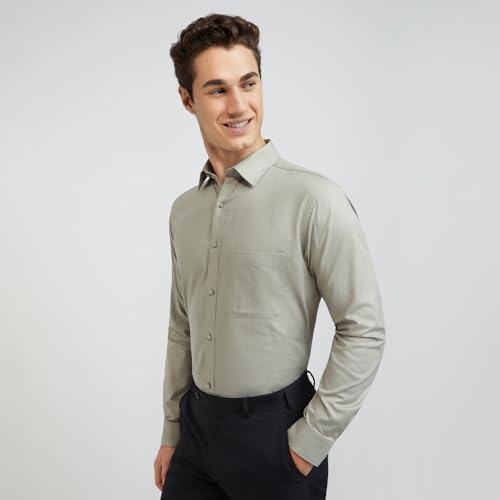 Image of Raymond Men's Pure Cotton Solid Pattern Slim Fit Semi Cutaway Collar Full Sleeve Formal Shirt