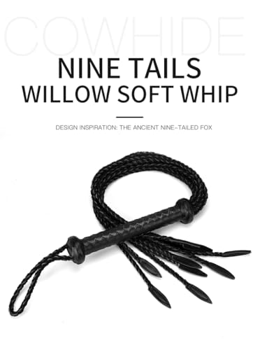 Black Nine-Tail Training Whip, 31.5 Inch Equestrian Faux Leather Horse Whip for Riding & Discipline, Durable Horse Equipment, Equestrian Whip for Horseback Training