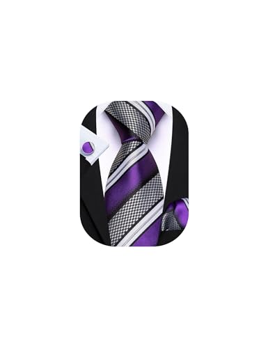 Image of Barry.Wang Mens Tie Set Plaid Check Neckties Formal Business Wedding Luxury Pocket Square Cufflinks