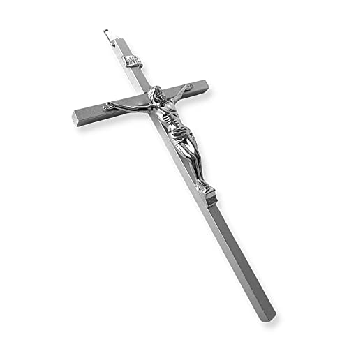 Crucifixo de Metal de Parede Prata Estilizada Pequena Decorativa 20cm Elegante Moderno Metalizada Cr