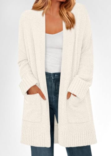 KIRUNDO Womens Long Chunky Fuzzy Knit Cardigan 2026 Fall(White, M) - image 4
