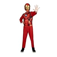Marvel Iron Man Official Youth Halloween Costume - Premium Quality Fabric Jumpsuit with Printed Design and Plastic Mask (S) Red