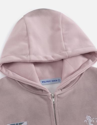 Aelfric Eden Boxy 77 Zip Up Hoodie Vintage Washed Graphic Fleece Hooded Sweatshirt Streetwear Varsity Jacket Pink Small - image 5