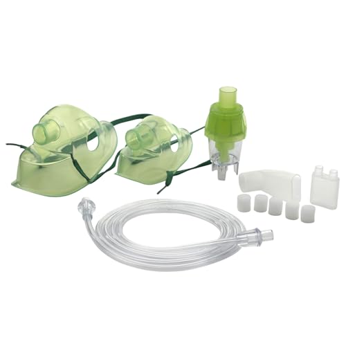 Kit de inhalación Omnibus verde | con flujo regulable | mascarillas para adultos y niños, 5 filtros