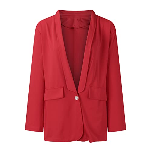 Womens Casual Blazers Open Front Long Sleeve Button Lapel Collar Work Office Jacket Plain Slim Blazer Coat Outerwear Red #TOP3