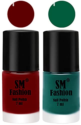 Image of Long Lasting Nail Polish | Nail Paint Combo 7 ml Each) - Set of 2 Dark Red-Green
