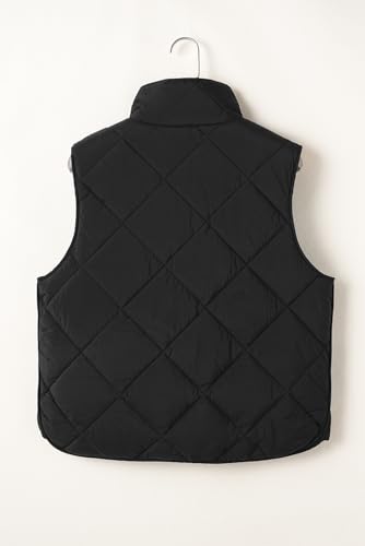 Women's Black Quilted High Neck Button Up Pocket Vest Coat for Winter4