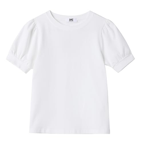 Image of Girls' Puff Sleeve Cotton T-Shirt Cute Summer Tops for Girls