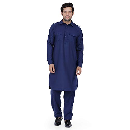 Kurta indien homme bleu pyjama traditionnel de nuit confortable taille 50