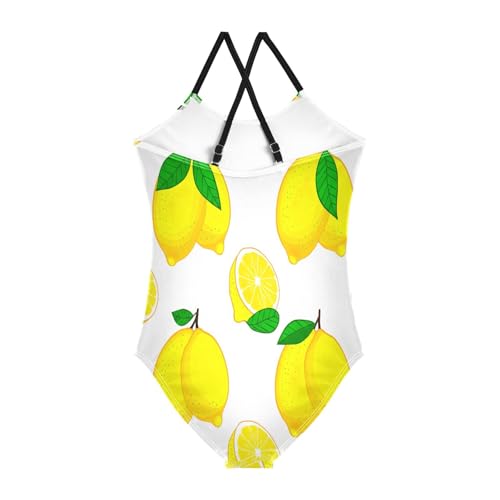 One Piece Swimsuit Toddler, Summer Beach Swimsuit Girls 3-10 Y, Bright Yellow Lemons White2