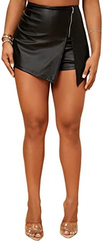 SweatyRocks Women's Metallic High Waist PU Leather Shorts Wide Leg Stretchy Shorts Hot Pants Black M