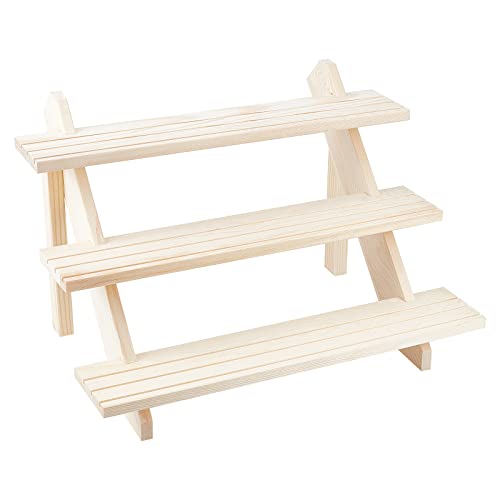nbeads 3 Niveaux Présentoir en Bois, Porte-Boucles D'Oreilles et Porte-Bague Détachable en Bois Non Fini Présentoir Carte Bijoux avec Rainure pour Détail Présentoir Bijoux Collections Figurines Pops