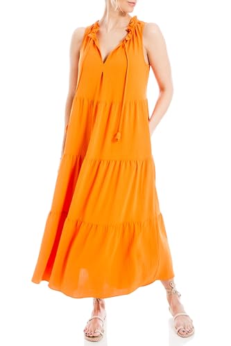 Max Studio London Tie Neck Tiered Maxi Dress in Tangerin-Tangerine at Nordstrom Rack, Size Small