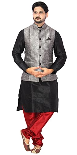 Image of Men's Silk Kurta Pyjama With Waistcoat