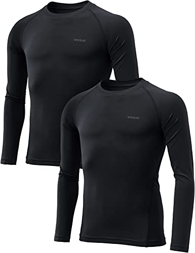 TSLA 2 Pack Kid's & Boy's Cool Dry Long Sleeve Compression Shirts, Athletic Workout Shirt, Sports Base Layer T-Shirt KUD21-KLB_M