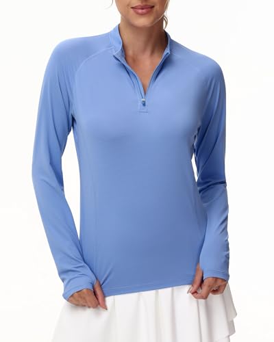 isnowood Women's 1/4 Zip Long Sleeve Rash Guard, UPF 50+ UV Sun Protection Shirts, Quick Dry Workout Hiking Athletic Tops