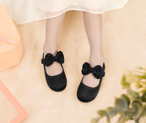 PANDANINJIA Toddler/Little Kid Girl's Angela Dress Mary Jane Ballet Flats Bow Flower Girl Wedding Party Ballerina Flat Shoes2