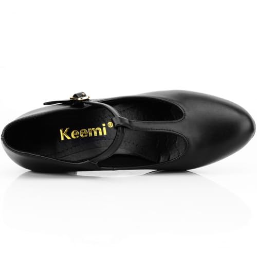 Keemi Black Character Shoes Ballrom Dance Shoes for Women,T-Strap Latin Dance Heels 1920 Dancing Shoes for Salsa Tango Flamenco,2.3"3