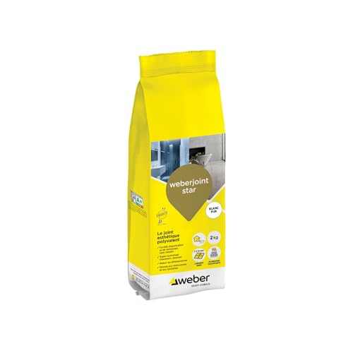 Weber Mortier joint carrelage décoratif hydrofugé, spécial intérieur et extérieur, largeur 2 à 10mm, 2kg, blanc pur, WEBERJOINT STAR