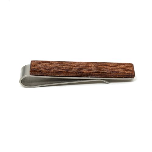 STJARNA Wood Tie Clip Brown 2inch Stainless Steel Tie Bar Handmade Jewelry