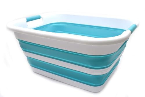 Image of SAMMART 41L(10.8 gallon) Collapsible Plastic Laundry Basket-Foldable Pop Up Storage Container-Portable Washing Tub-Space Saving Basket,Water capacity 31L(8.2 gallon) (1, Bright Blue)
