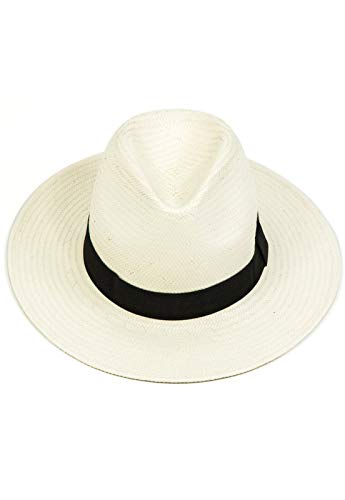 Chapéu Chapelaria Vintage Estilo Panamá Branco - Aba Média - Faixa Preta – P