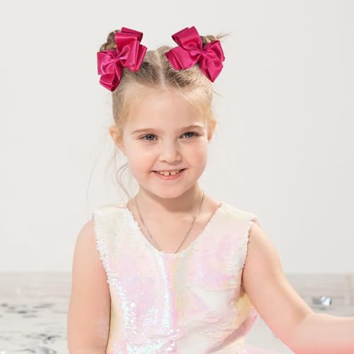 CN 4.5 Inch Hot Pink Glitter Hair Bows for Girls Alligator Clips Sparkly Satin Hair Accessories for Kids Toddler Women on Birthday Wedding Christmas and Party