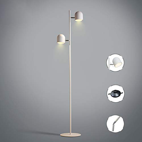 Lampadaire sur Pied Salon Métal Blanc Double Eclairant E27 Commande à Pied pour Chambre Bureau