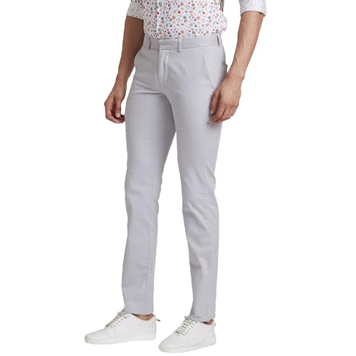 Image of Park Avenue Men's Mid Rise Solid Pattern Neo Fit Cotton Blend Flat Regular Fit Front Chinos