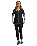 Green Town Scrubs for Women Scrub Set - Jogger Pant & Zipper Top, 6 Pockets, Easy Care Uniform -Black-X-Small