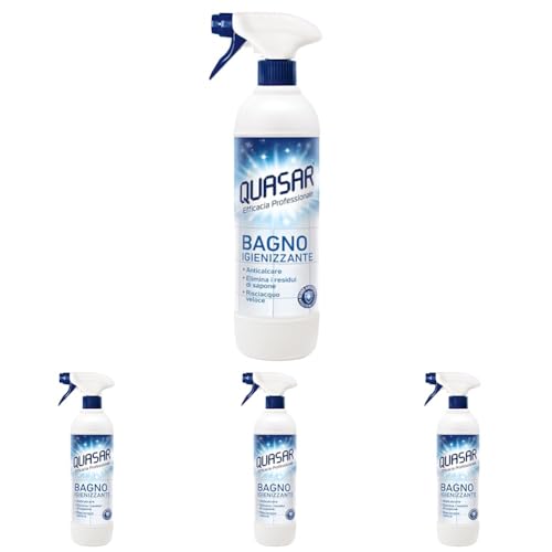 Quasar - Bagno Igienizzante - Anticalcare, Elimina i Residui di Sapone, Risciacquo Veloce - 680 ml (Confezione da 4)