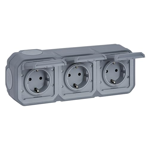 Legrand - Triple prise 16A avec contact latéral de terre - Plexo - Etanche IP55 - Montage en surface - Gris - 069743LE