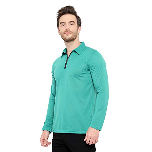 Image of Men's Cotton Blend Full Sleeve Zip Neck Polo T-Shirt (Pack of 1)