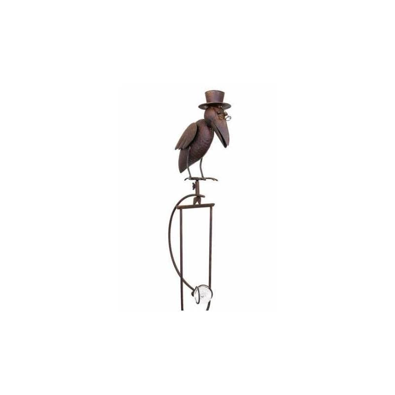 Mobile de Jardin à Balancier à Planter ou Tuteur pour Plantes Motifs Corbeau en Fer et Verre Patiné Marron 10x25x153cm