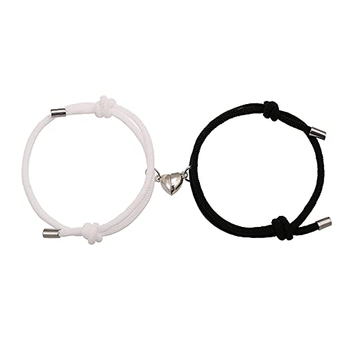 Couple Magnetic Bracelets Relationship Bracelet Couple Gifts for Boyfriend Girlfriend Men Women and Your Lover 2 PCS Mutual Matching Couple Bracelets with Love Heart Pendant(white&black)