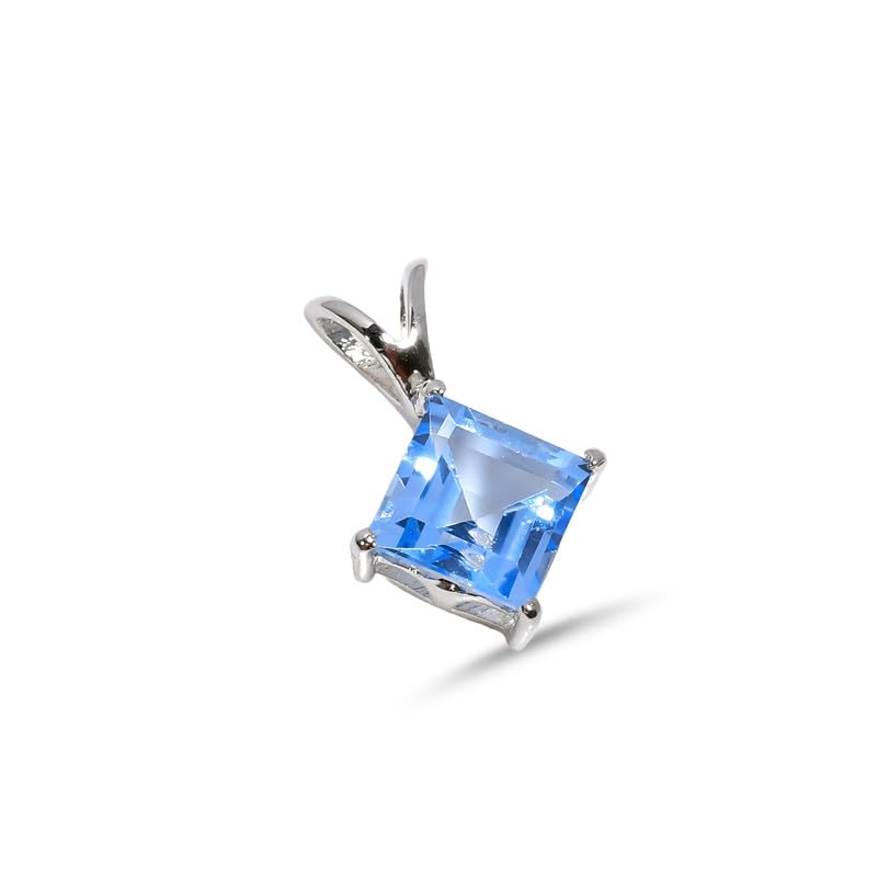 Pendentif en topaze bleue suisse naturelle et argent sterling 925 facetté haut de gamme