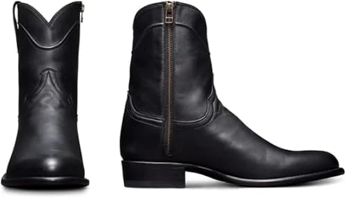 Mid-Height Boots for Men Round Toe Biker Motorcycle Boots Vintage Short Slip On Western Cowboy Large Size Knight