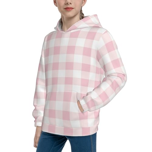 Pink Checkboard Kid Hoodies Boys Sweatshirts Girls Pullover with Pocket2