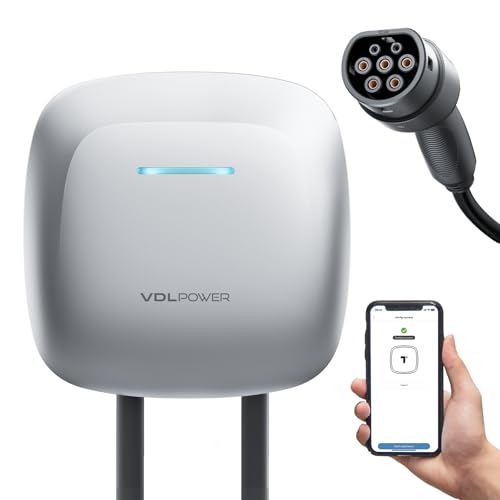 vdlpower chargeur voiture electrique, 7kw borne de recharge type 2, station de recharge ev avec app, courant réglable 10 32a, 230v cee prise, connexion bluetooth wifi, câble de 5m, ip65, iec 62196 2