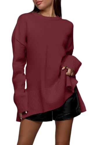Image of Women's Fall Fashion Casual Knit Sweaters Crewneck Long Sleeve Lightweight Winter Tops