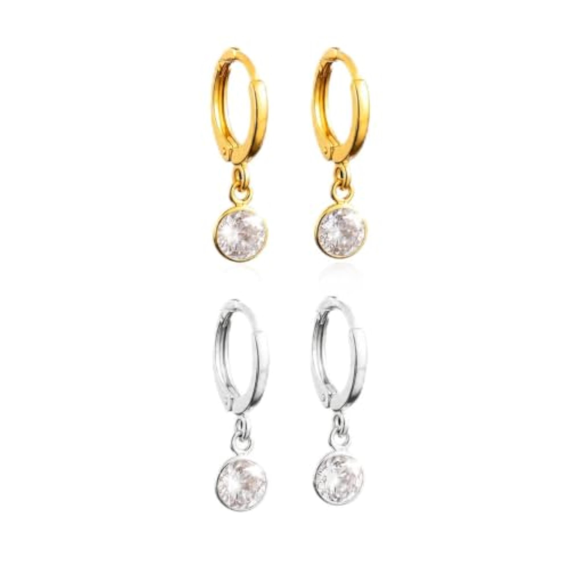 Crystal CZ Charm Hoop Drop Earrings in Gold and Silver
