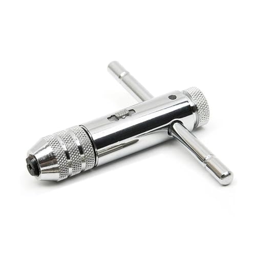 Aqxyxsw GUYTRM Chiave portamaschi a cricchetto con Impugnatura a T Regolabile in Argento con 5 Pezzi M3-M8 3mm-8mm Filettatura for Vite a Macchina metrica Spina Maschio a T lingli(1pc Wrench)