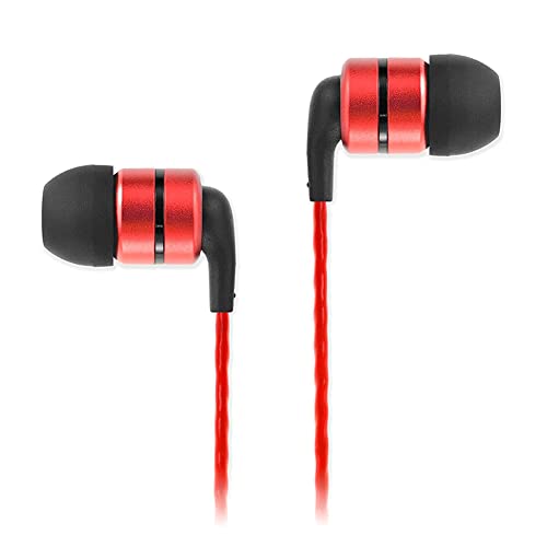 Limited Discount SoundMAGIC in Ear Headphones Noise Isolating Wired Earbuds Powerful Bass HiFi Stereo Headphones for Running Sport, Workout, Travel, Gym, Comptatible for iPhone and Android (E80, Red)