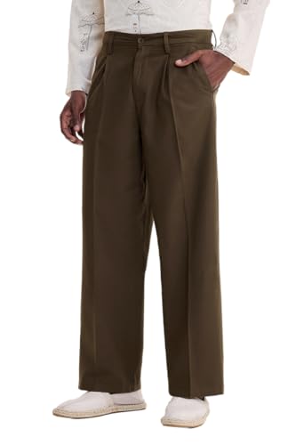 Image of SNITCH Men Trousers Holiday & Casual Wear | Relaxed Fit Pleated Front & Straight Leg Design | Breathable Cotton Linen Blend Fabric for Summer & Vacation Outings