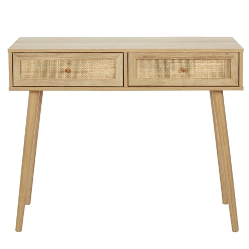 HOME DECO FACTORY - Console en Bois avec 2 Tiroirs pour Entrée ou Salon - Design Élégant et Pratique - Dimensions 100x81x29 cm - Couleur Beige - Modèle Bali