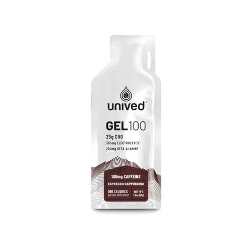 Image of Unived Gel 100 - Vegan Energy Gel for Endurance Athletes Runners & Cyclists - 100kcal - Espresso Cappuccino - 100mg Caffeine - Pack of 6