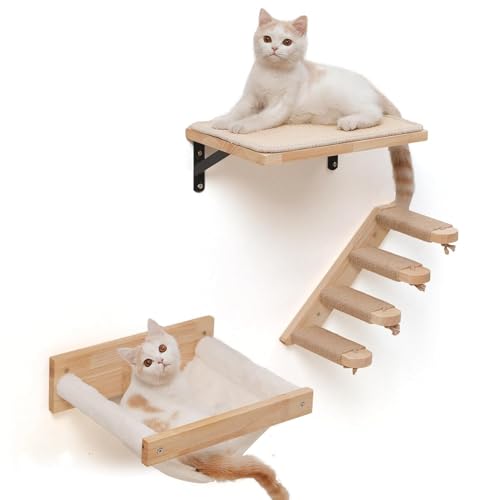 Image of Wall Mounted Cat Scratching Post for Indoor Cats | Kitten Wall Shelves Climbing Furniture| Sisal Rope Cat Claw Scratcher Tree (Cat Swing)