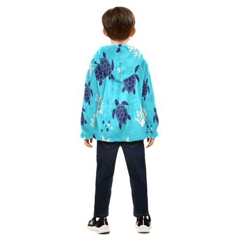 Turtle Coral Starfish Pattern Toddler Fleece Jacket Girl Boys Hooded Fleece Jacket Coat Warm Outwear Zip-up 3-10T4